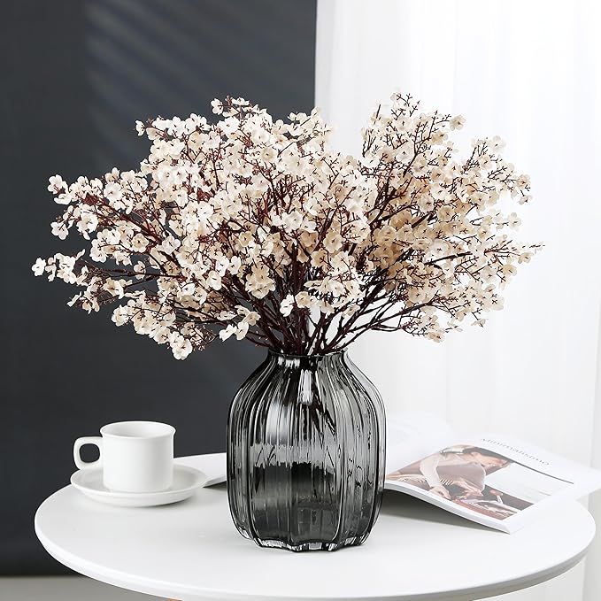 JAKY-Global Babys Breath Fabric Cloth Artificial Flowers 20 Bundle European Fake Silk Plants Decor Wedding Party Decoration Bouquets Real Touch DIY Home Garden (Beige, 20 Bundles)