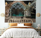 Ambesonne Gothic Tapestry, Patio with Enchanted Wishing Well Ivy on Antique Gateway to Forest, Fabric Wall Hanging Decor for Bedroom Living Room Dorm, 28" X 23", Taupe Green