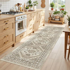Runner Rug 2x8 Runners for Hallways Non Slip Washable, Vintage Hallway Runner Rugs for Living Room, Low Pile Soft Hallway Rug for Kitchen Bedroom Laundry Room Rug(Brown,2'x8')
