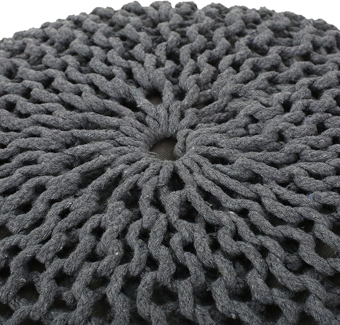 Nahunta Knitted Round Pouf - Cotton - Gray