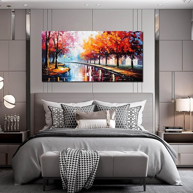 Canvas Wall Art for Living Room Bedroom Home Office Road Trees Landscape Picture Framed Canvas Prints Modern Artwork Ready to Hang Size 24x48