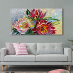 Art Hand Painted red Flowers Art Oil Painting 24x48 Thick Texture Abstract Wall Decorative Art Oil Painting