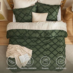Bedsure Boho Comforter Set Queen - Olive Green Tufted Queen Size Comforter, 3 Pieces Farmhouse Shabby Chic Embroidery Bed Set, Soft Fluffy Geometric Pattern Bedding for All Seasons