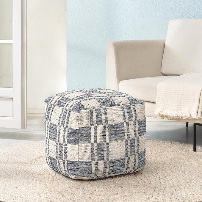 Anji Mountain Artisan Crafted Cotton Blend Pouf Ottoman | Versatile Floor Seating & Footstool for Living Room | Modern Boho Home Décor Accent | Filled Pouffe