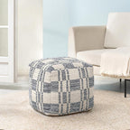 Anji Mountain Artisan Crafted Cotton Blend Pouf Ottoman | Versatile Floor Seating & Footstool for Living Room | Modern Boho Home Décor Accent | Filled Pouffe