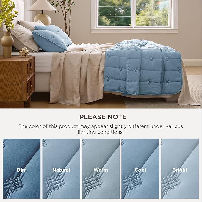 Bedsure Quilts Queen Size – Ultra Soft Cloud Lightweight Bedspread Coverlet Set with 2 Pillow Shams, Breathable & Cozy Comforter Set for All Season Use, Dusty Blue, 3 Piece (90x96 Inches)