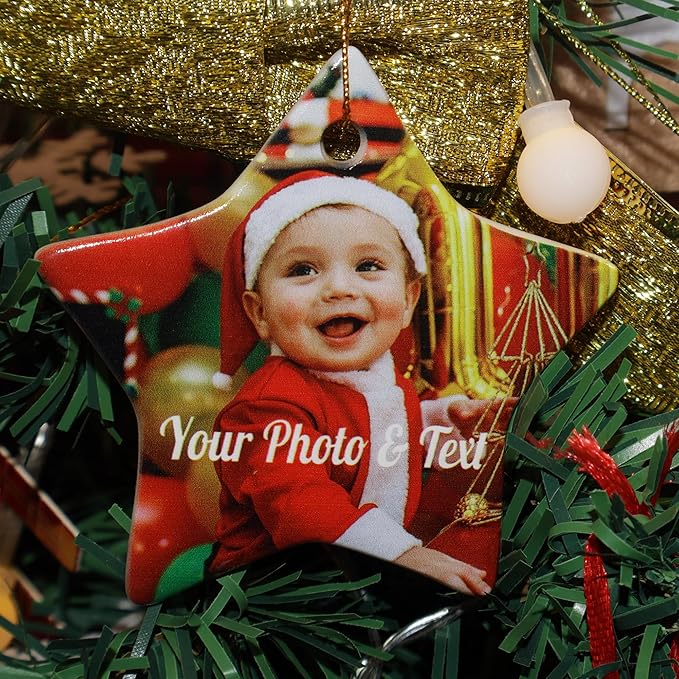 Personalized Christmas Ornaments with Picture Custom Christmas Ornament 2024 Customized Photo Ornament for Christmas Tree Ceramic Xmas Tree Decor for Family Couples Friends