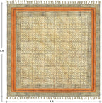 Area Rug 4' Square Rug Bronze & Black Cotton Dhurrie Oriental Thick 0.19 inches Stone Easy Washable Rug Hand Wash Cotton Carpet Flatweave Rug Indoor Outdoor Rugs for Kitchen, Bedside, Enterway