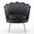 Velvet Barrel Accent Chair with Scalloped Silhouette and Gold Metal Legs, Decorative Piece Suitable for Traditional, Modern, and Contemporary Spaces, Black