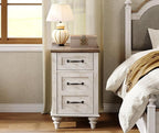 WAMPAT End Table with Charging Station, Antique White Side Table with Storage Cabinet & Drawer, Wooden Nightstand with Power Outlets & Type-C USB Ports for Bedroom, Dorm