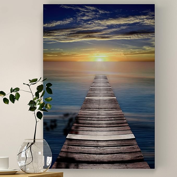 Renditions Gallery Canvas Nature Wall Art Home Scenic Paintings & Prints Calm Caribbean Dusk Glam Romantic Modern Wall Hanging Decorations for Bedroom Office Kitchen Artwork - 12"x18" LT06