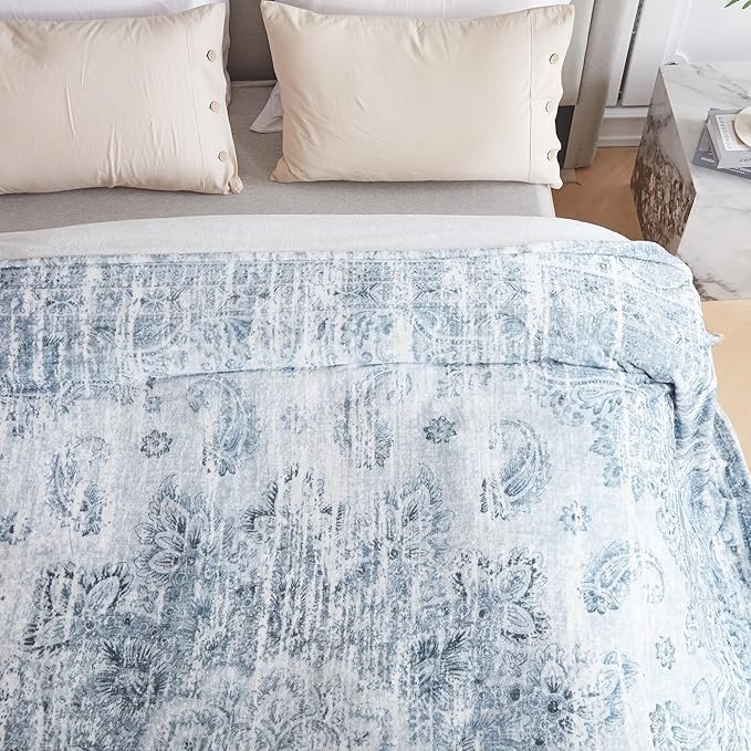 Oversized Vintage Pattern Blanket 120x120 Inches, Giant 10'x10' for Bed, Travel, and Camping, Extra Large Soft Blanket for The Whole Family and Outdoor, Light Grey