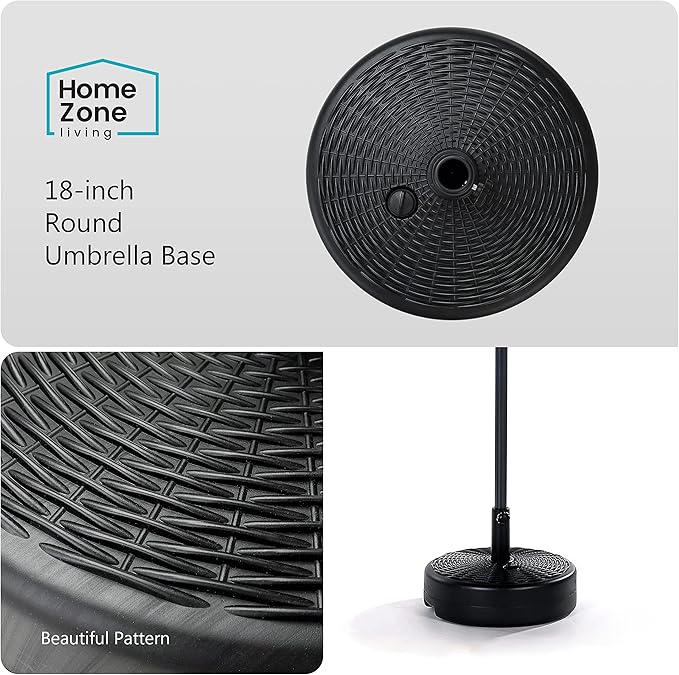 Home Zone Living 40lb Round Fillable Patio Umbrella Base Stand, 18in, Pole Holder, Water, Sand, Fits Poles Up to 1.9in(48mm) Diameter, UV Resistant, Lawn, Deck, Backyard, Garden, Spa, Pool, USA-Based