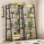 BON AUGURE Ladder Bookshelf, 4 Tier Ladder Shelf Bookcase, Wood Leaning Book Shelves for Living Room, Bedroom, Home Office Shelving Unit (Dark Grey Oak)