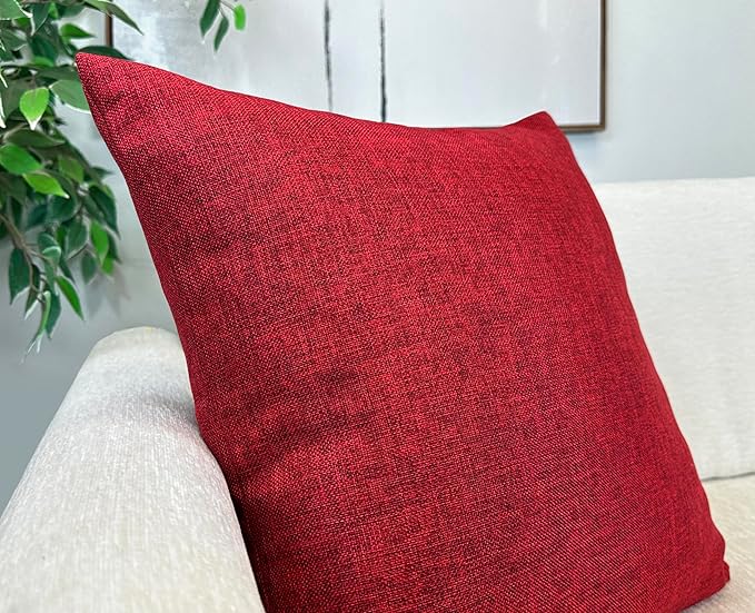 Aiking Home Woven Fine Faux Linen Throw Pillow Cover, Size 18"x18", Burgundy