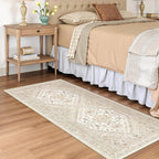 2x5 Rug Runner Washable for Entryway, Soft Bathroom Rugs with Non-Slip Backing,Vintage Low Pile Stair Runner, Small Kitchen Carpet for Hallways, Laundry Room(Cream/Beige,2'x5')
