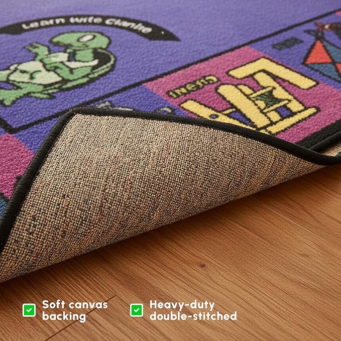 SAFECASTLE Alphabet Charlie Kids Educational Area Rug – 5'4" x 7'8" – ABC Alphabet Border Classroom Carpet for Playroom, Classroom, Daycare, or Preschool – Durable Machine-Tufted Nylon Rug