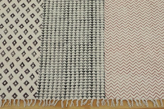 Kilim Rug 7x10 Area Rug Orange & Beige Cotton Dhurrie Oriental Thick 0.19 inches Stone Easy Washable Rug Hand Wash Cotton Carpet Flatweave Rug Indoor Outdoor Rugs for Living Room, Bedroom