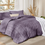 Bedsure Tufted Boho Comforter Set Queen Size - Grayish Purple Boho Bed Set, GentleSoft™ 3 Pieces Farmhouse Shabby Chic Embroidery Bedding, Gifts for Woman, Jacquard Queen Comforter for All Seasons