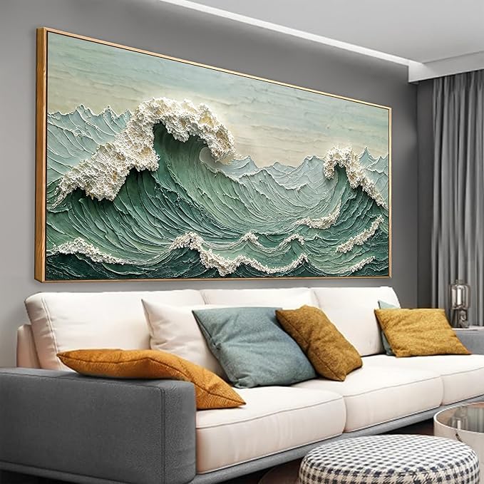 Large Canvas Wall Art Decor Pictures Sea Wave Abstract Wall Decor Print Modern Abstract Green Wall Art Painting Pictures For Living Room Home Kitchen Office Artwork 29 X 58 Inch With Framed