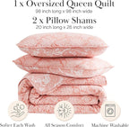 Southshore Fine Living, Inc. Paisley Quilt Queen Size Bedding Set, Summer Coverlet, Boho Bedspread, 3-Piece Farmhouse Bedding with Two Matching Pillow Shams, Full/Queen Bed Set, Reversible Coral