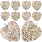 Champagne Christmas Ball Heart Ornaments 10Pcs Glitter Sequin Heart Shaped Baubles Decoration Valentines Pearl Foam Hanging Decor(2.36in)