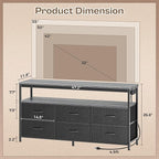 Huuger LED TV Stand for Bedroom, 47 Inch Dresser TV Stand for 43, 50, 55 Inch TV, Grey Black TV Stand with Storage, Entertainment Center with Power Outlets, 6 Drawer Fabric Dresser for Living Room