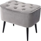 BIRDROCK HOME Tufted Curve Ottoman Velvet Foot Stool - Upholstered Padded Footrest for Living Room or Bedroom - Small Cushioned Accent Chair for Couch, Sofa, Large Seating - Modern Furniture - Grey