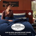 Bedsure Cotton Duvet Cover Set - 100% Cotton Waffle Weave Navy Duvet Cover Oversized King Size, GentleSoft™ and Breathable Bedding Set for All Season, 3 Pieces, 120"x98"