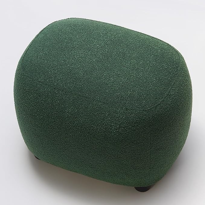 KINWELL Round Boucle Upholstered Ottoman Chair, Footstool with Soft Padded Seat, Fully Assembled Modern Sofa Couch Footrest, Extra Seating for Bedroom Entryway,Green(18.5" D x 23" W x 16.5" H)