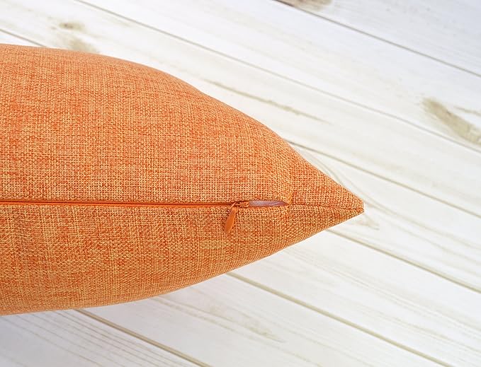 Aiking Home Woven Fine Faux Linen Throw Pillow Cover, Size 18"x18", Orange