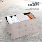 MoNiBloom 30 Inches Storage Ottoman Bench, Rectangle End of Bed Bench, Storage Padded Seat, Linen Fabric Ottoman Footrest for Living Room, Bedroom, Entryway, Sandy Beige