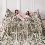Oversized Vintage Pattern Blanket 120x120 Inches, Giant 10'x10' for Bed, Travel, and Camping, Extra Large Soft Blanket for The Whole Family and Outdoor, Brown