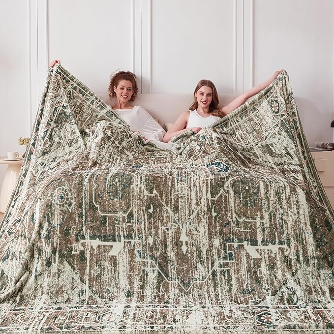 Oversized Vintage Pattern Blanket 120x120 Inches, Giant 10'x10' for Bed, Travel, and Camping, Extra Large Soft Blanket for The Whole Family and Outdoor, Brown