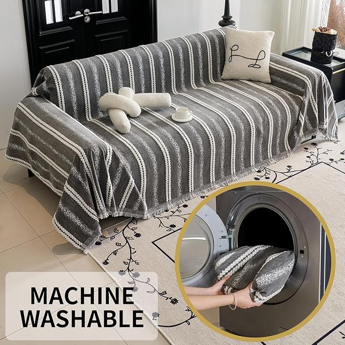 HAOMAIJIA Non Slip Couch Cover Sofa Covers for 3 Cushion Couch Washable sectional Couch Covers L Shaped for Dogs pet Furniture Protector Couch Cover Blanket for Living Room (TM-Grey, 91"x134")
