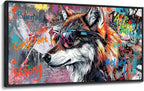 JEAWA Framed Canvas Wall Art - Large Abstract Painting Decor, Inspirational Graffiti Wolf Pictures, Modern Street Art Prints for Bedroom Living Room Bathroom Home Decoration, 29x58 IN