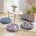 Codi Meditation Floor Pillow, Boho Pillows Seating for Adults and Kids, Large Round Cushion for Yoga Living Room Tatami Sitting, Memory Foam Added, 22x22 Inch, Indigo Elephant