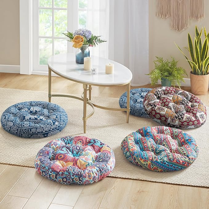 Codi Round Meditation Floor Cushions, Large Pillow Sitting for Adults and Kids, Boho Seats for Reading Yoga Living Room Tatami, Memory Foam Added, 22x22 Inch, Paisley Boho