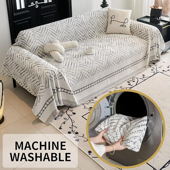 HAOMAIJIA Non Slip Couch Cover Sofa Covers for 3 Cushion Couch Washable sectional Couch Covers for Dogs pet Furniture Protector Couch Cover Blanket for Living Room (MR-Grey, 91"x134")