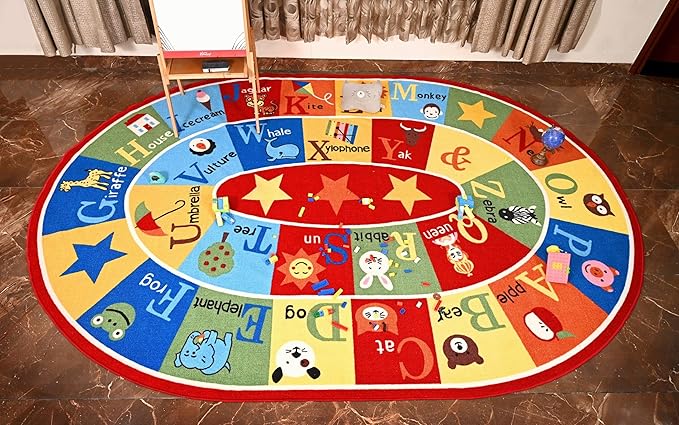 Furnish my Place 745 ABC with Animal ABC Area Rug for Kids | Educational Alphabet | Animals Children Rug | Contemporary Design | Multicolor (3'3"x5' Oval)