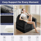 MAXYOYO Folding Sofa Bed with Backrest, Boneless Fold Out Couch Bed with Handle, 2 in 1 Convertible Bean Bag Chair to Floor Sofa Lounger, Comfy Folding Couch for Bedroom & Living Room, Black