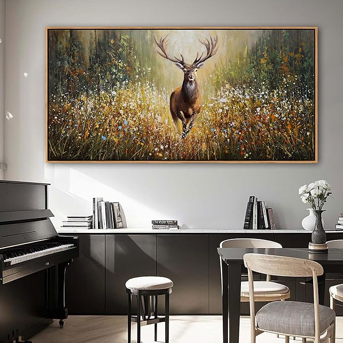 XLSJERST Country Wall Decor Poster 58x29 Inches - Elk Picture Hunting Artwork Large Canvas Picture Brown Deer Wall Art for Living Room Guest Bath Decoration