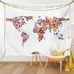 Ambesonne Floral World Map Tapestry, Bunch of Flower Petals Essence Fragrance Garden Growth Theme Atlas Image, Fabric Wall Hanging Decor for Bedroom Living Room Dorm, 45" X 30", Red White