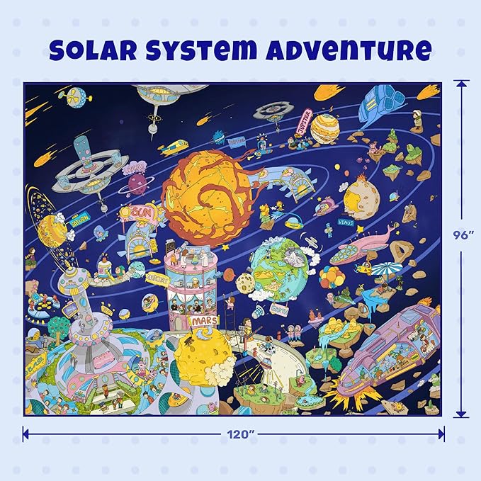 Galaxy 8x10 Educational Kids Rug for Classroom – Interactive Solar System Design with Planets, Spaceships, Astronauts & Fun Characters – Perfect for STEM Learning & Creative Play Spaces