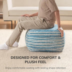 Anji Mountain 100% Handmade & Handcrafted Comfortable Home Décor Pouf Ottoman Footrest for Living Room, Bedroom, Nursery, Kidsroom, Patio Furniture - (22" x 22" x 16" - Blue)