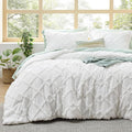Bedsure Boho Comforter Set King - White Tufted King Size Comforter, 3 Pieces Farmhouse Shabby Chic Embroidery Bed Set, Soft Fluffy Geometric Pattern Bedding for All Seasons