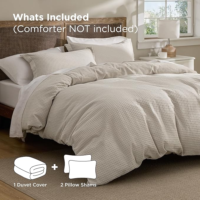 Bedsure Luxury Waffle Duvet Cover King Size - Textured Duvet Cover Set, Soft, Breathable Bedding Set (104"x90") with 2 Pillow Shams for All Season, Linen, Comforter Sold Separately