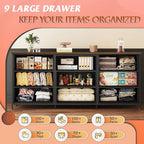WLIVE 63''W Dresser for Bedroom, Dresser TV Stand for 65, 70, 75 inch TV, Wide Chest of Drawers with 9 Drawer, Large Entertainment Center, Fabric Dressers with Wood Top for Living Room, Rustic Brown