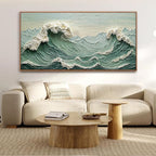 Canvas Wall Art Decor Pictures Large Sea Wave Abstract Wall Decor Print Modern Abstract Green Wall Art Painting Pictures For Living Room Home Kitchen Office Artwork 29 X 58 Inch With Framed
