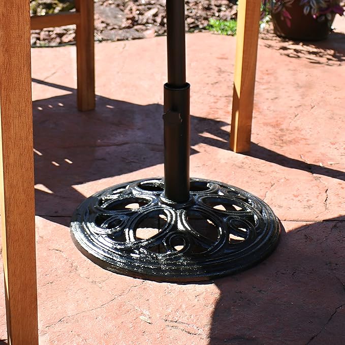 Sunnydaze 24lb Cast Iron Patio Umbrella Base - Heavy-Duty Round Metal Outdoor Market Umbrella Stand for Outside - 18-Inch - Black - Pretty Petals